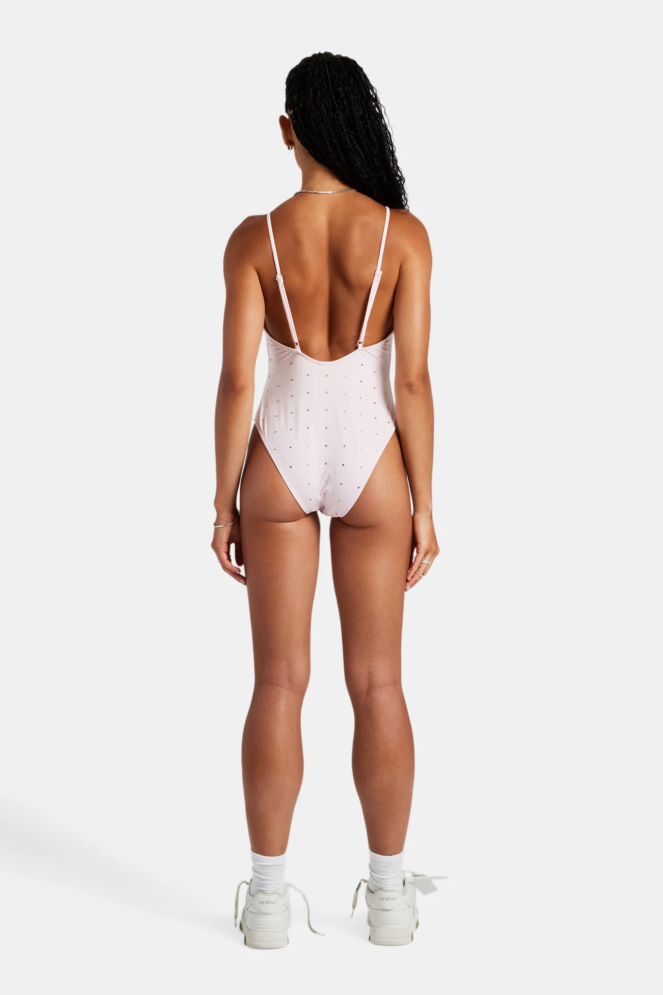 Womens Rhinestone Low Back Swimsuit - Pink - Image 3