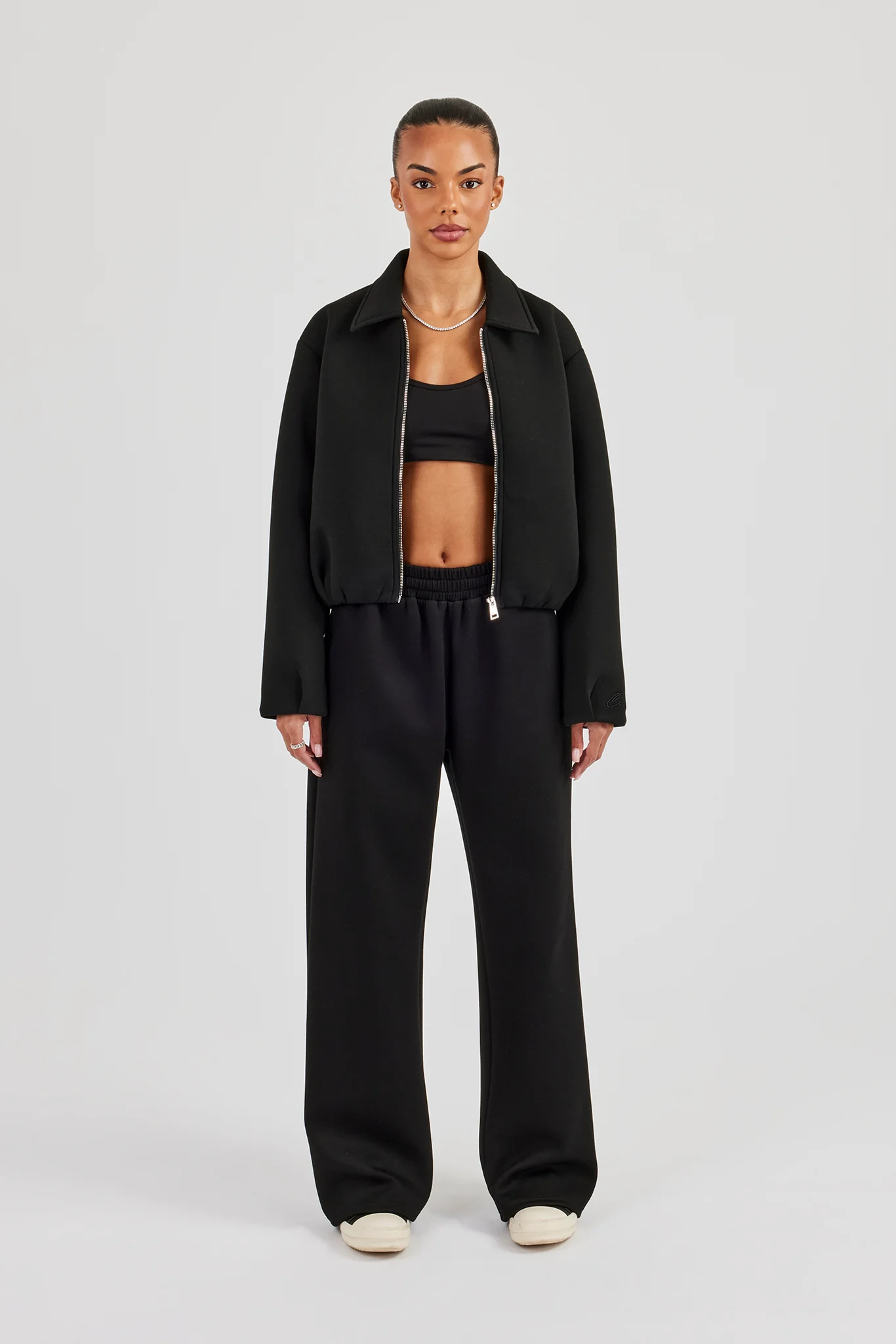Women's Scuba Harrington Jacket & Wide Leg Jogger - Black - Image 3