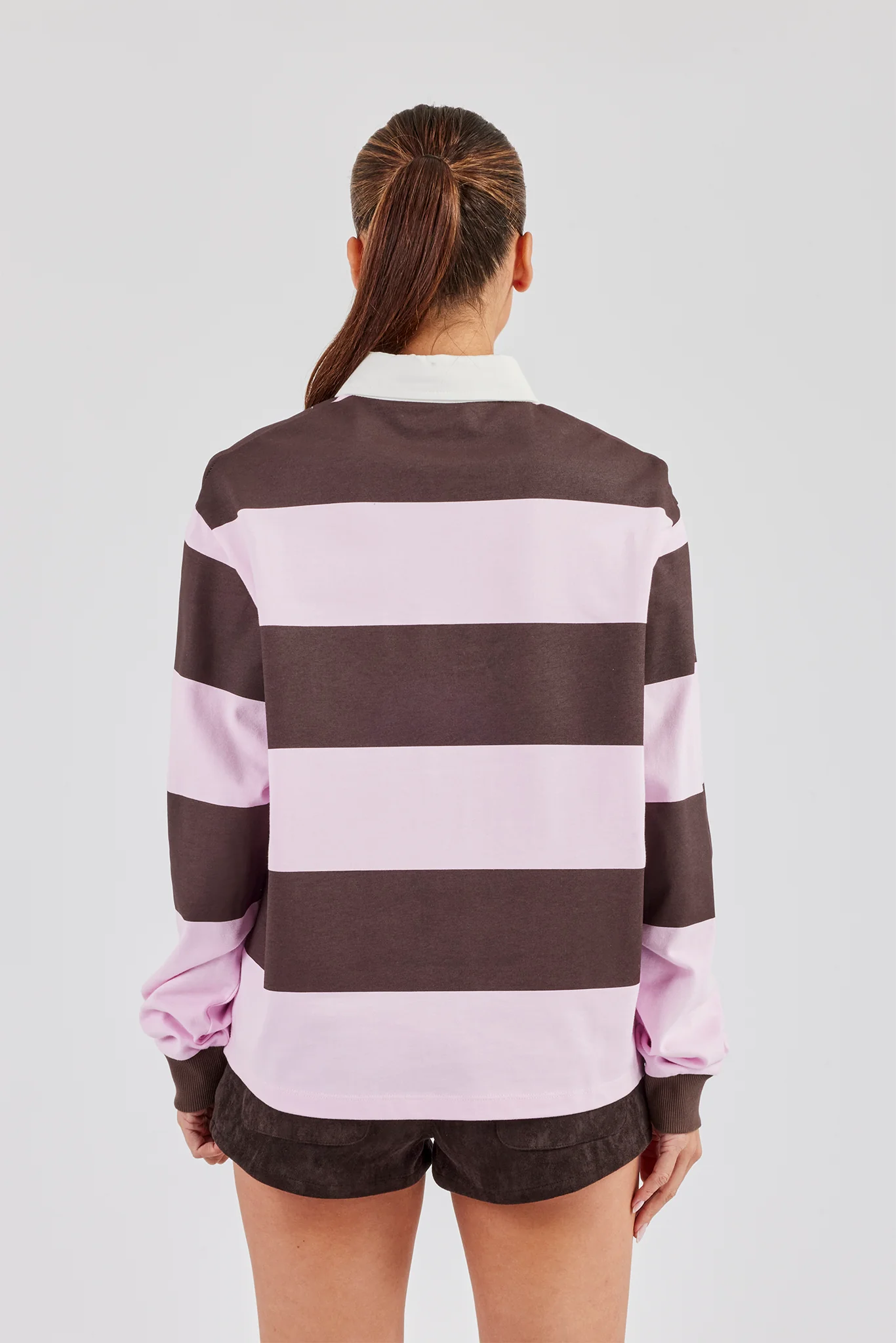 Womens Striped Rugby Polo Top - Pink - Image 3