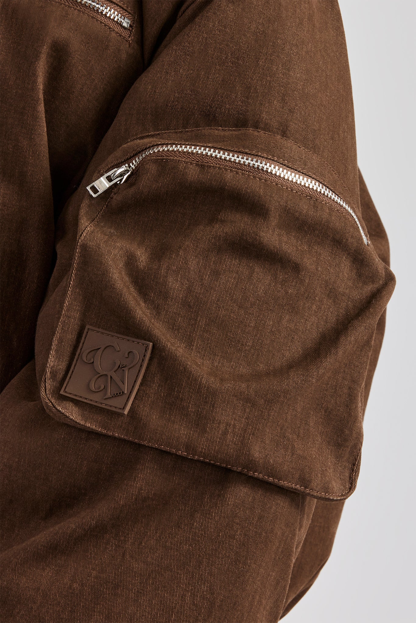 Womens Twill Utility Cargo Bomber Jacket - Chocolate - Image 2