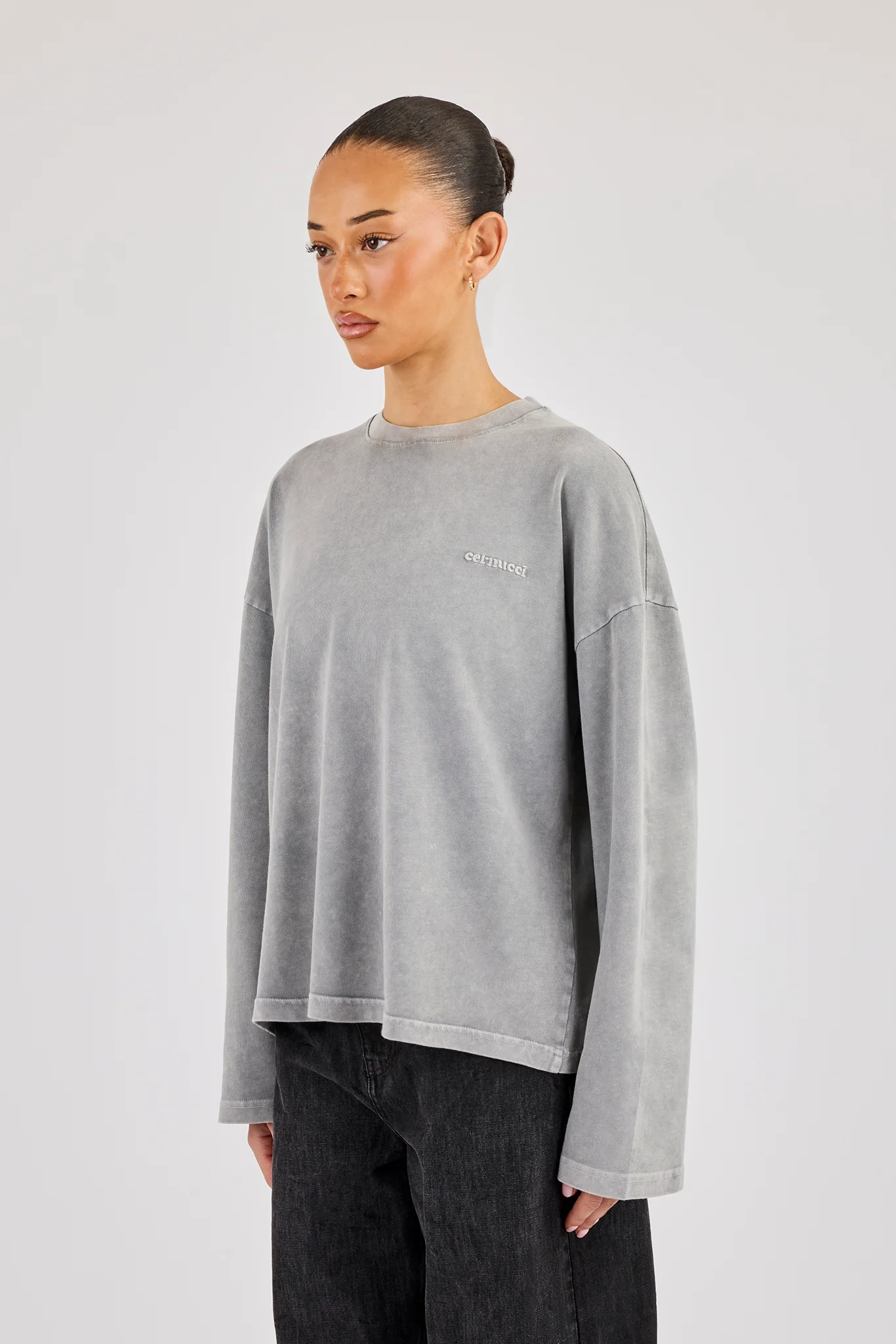 Womens Washed Long Sleeve T-Shirt - Ash Grey - Image 2