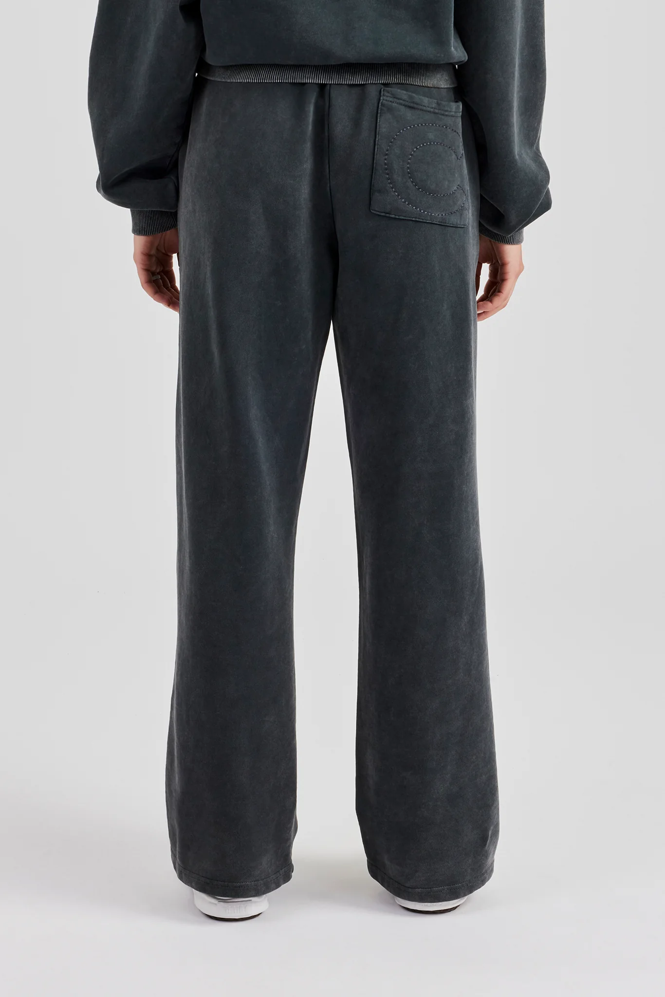 Womens Wide Leg Acid Wash Jogger - Charcoal - Image 3