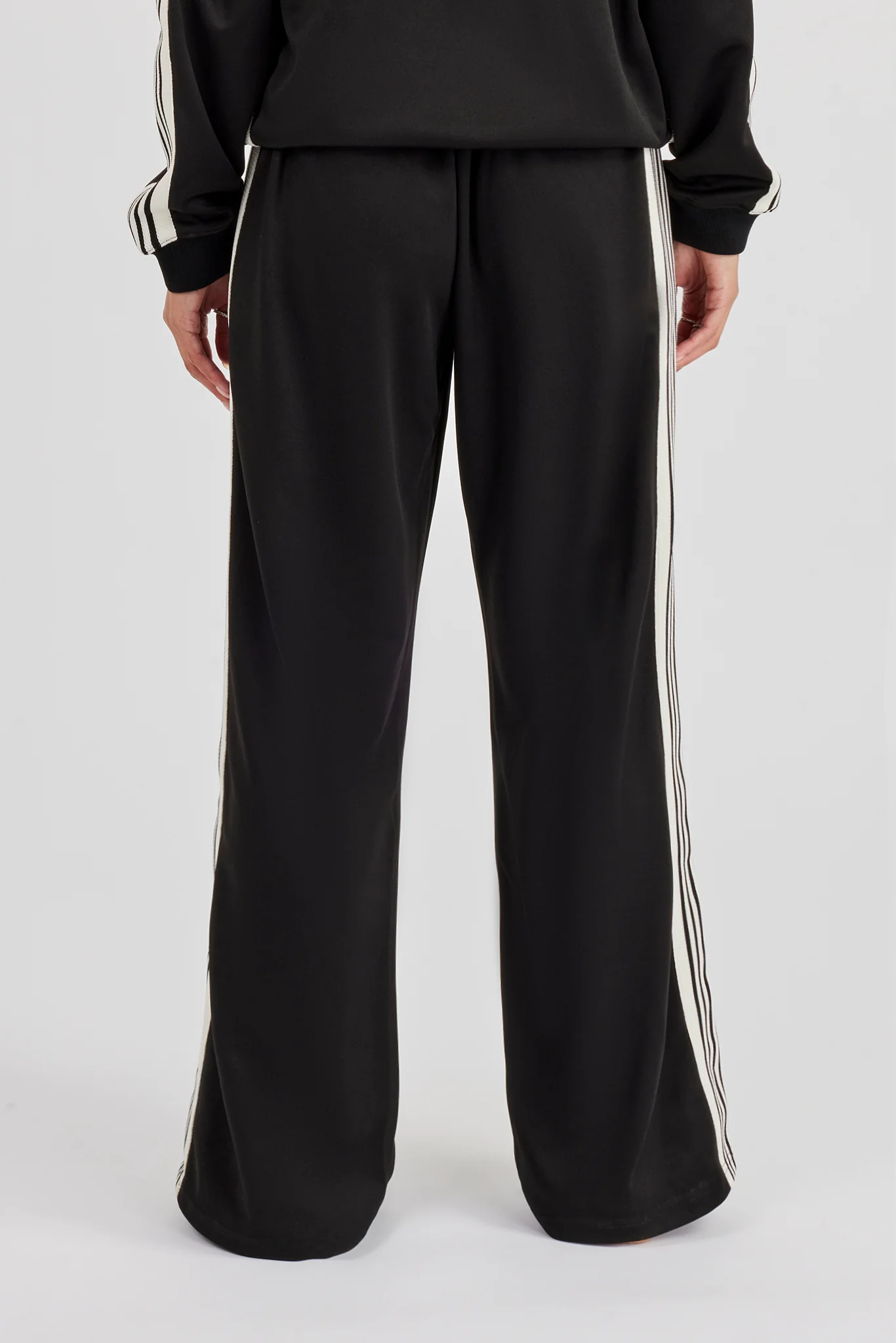Womens Wide Leg Poly Smooth Taping Track Pant - Black - Image 3
