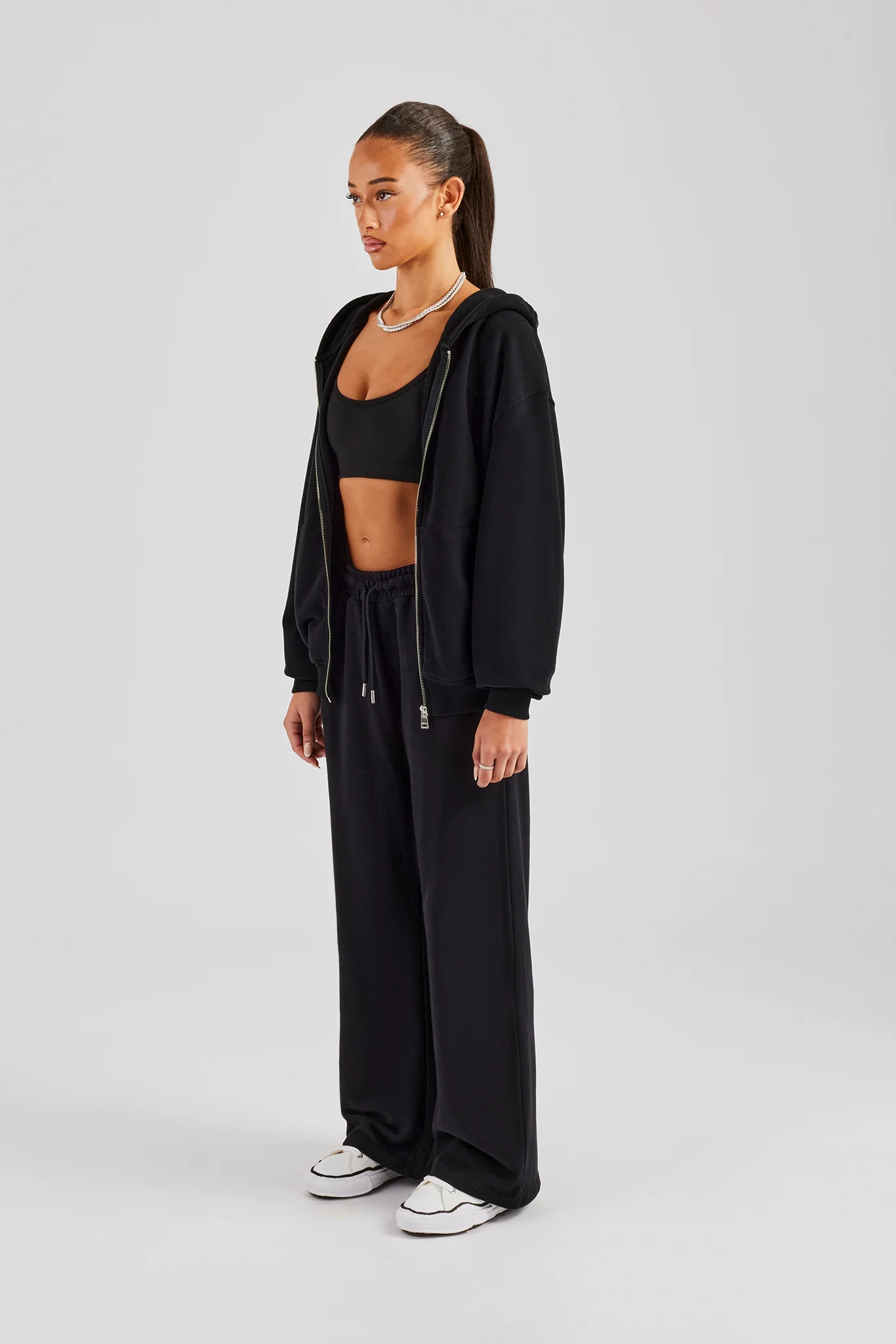 Womens Zip Through Hoodie and Jogger Set - Black - Image 6