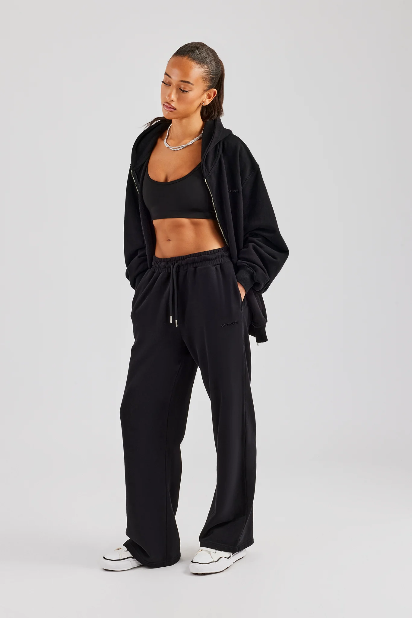 Womens Zip Through Hoodie and Jogger Set - Black - Image 8