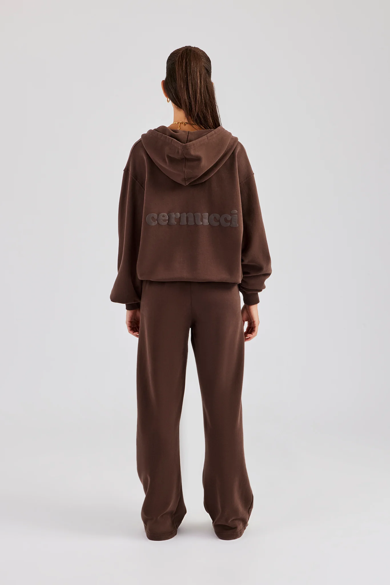 Womens Zip Through Hoodie and Jogger Set - Chocolate - Image 2