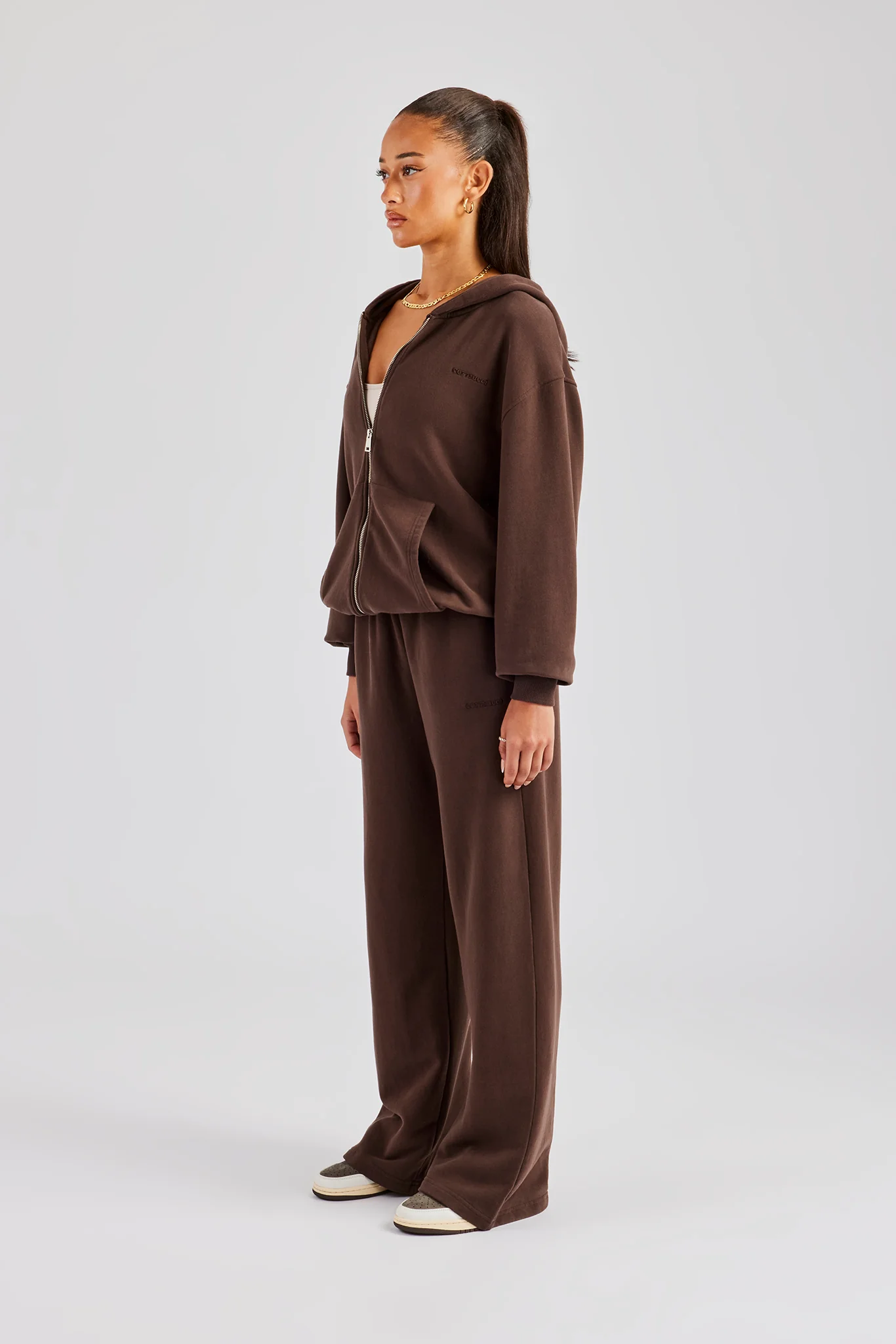 Womens Zip Through Hoodie and Jogger Set - Chocolate - Image 5
