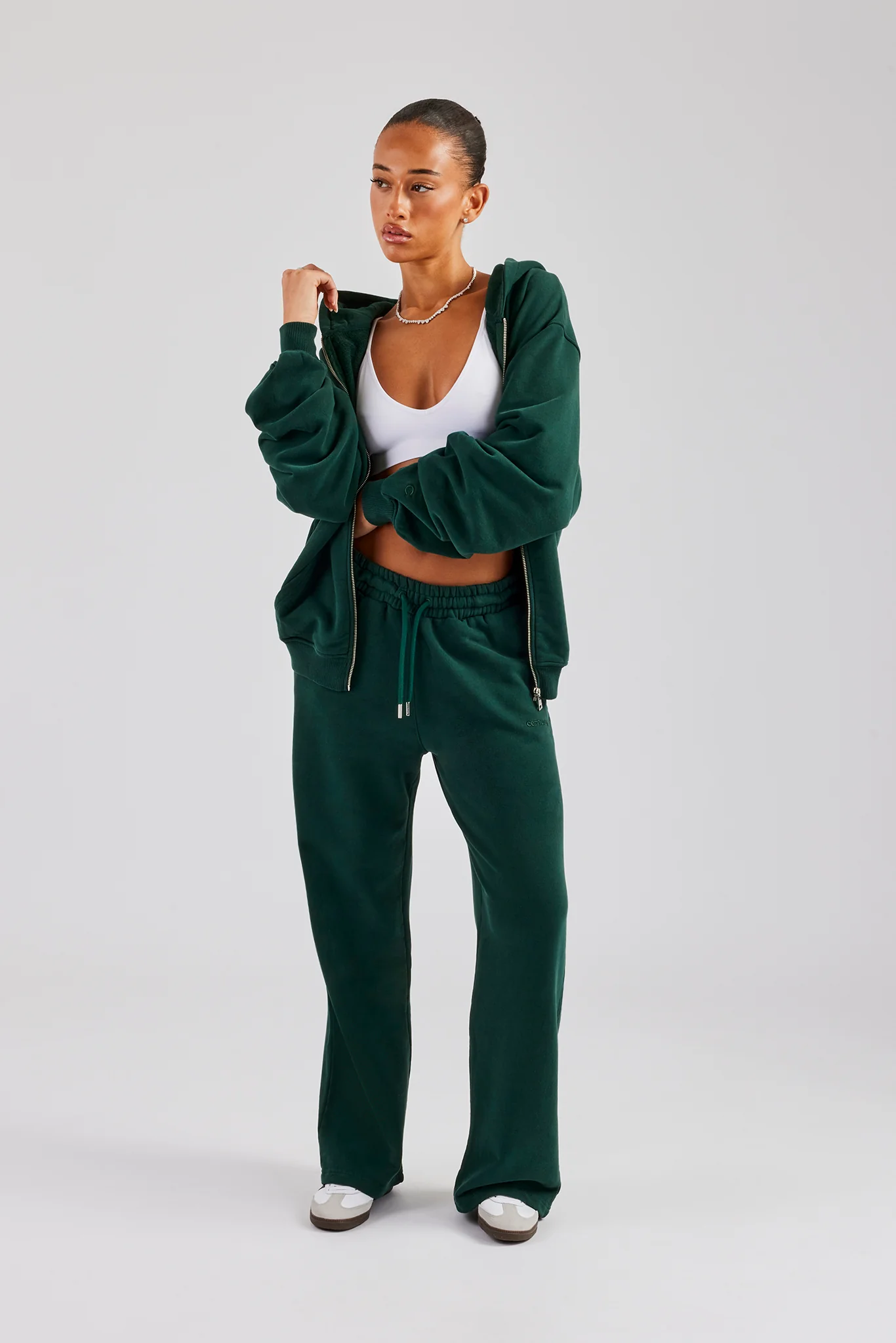 Womens Zip Through Hoodie and Jogger Set Dark Green - Image 3