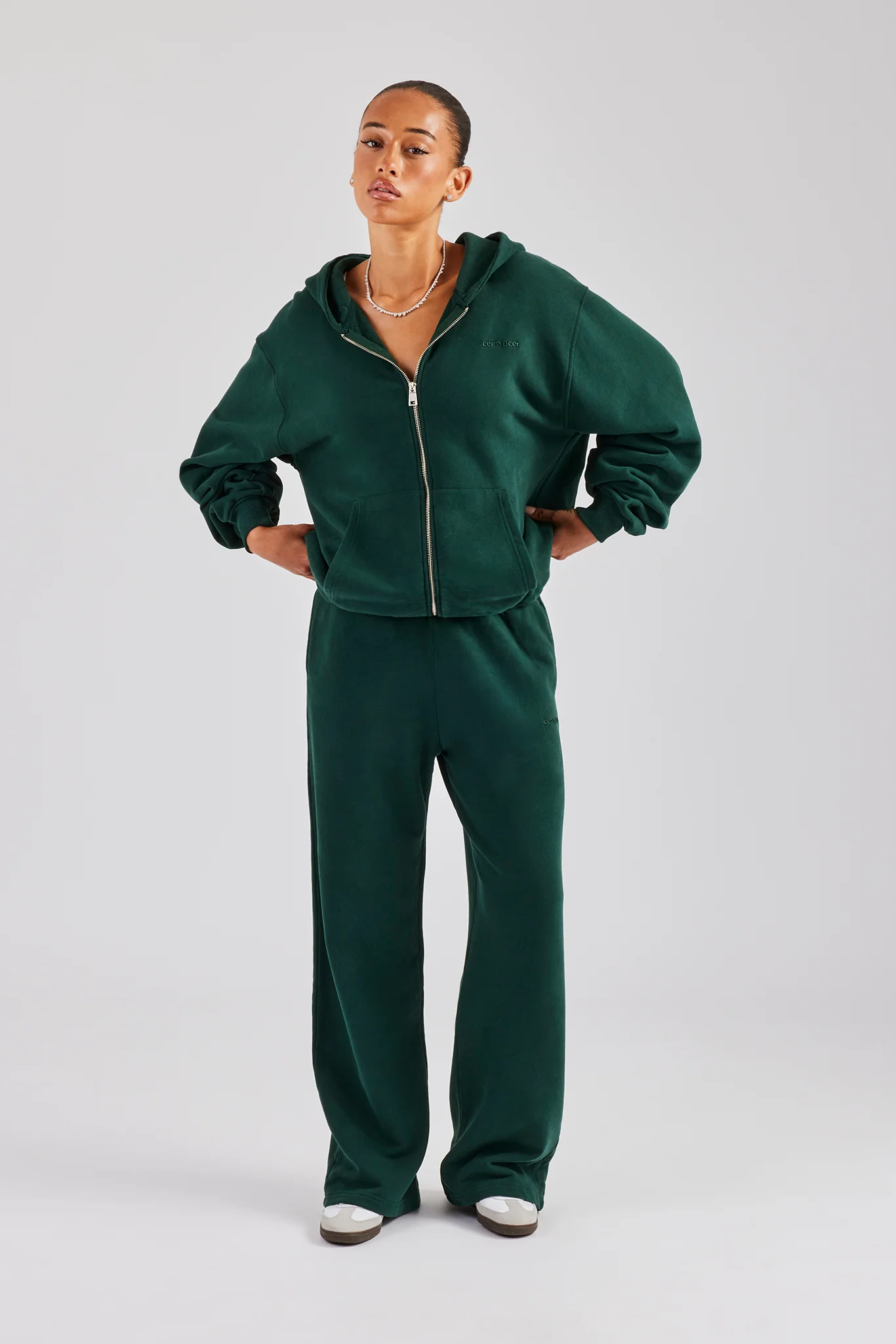 Womens Zip Through Hoodie - Dark Green - Image 2
