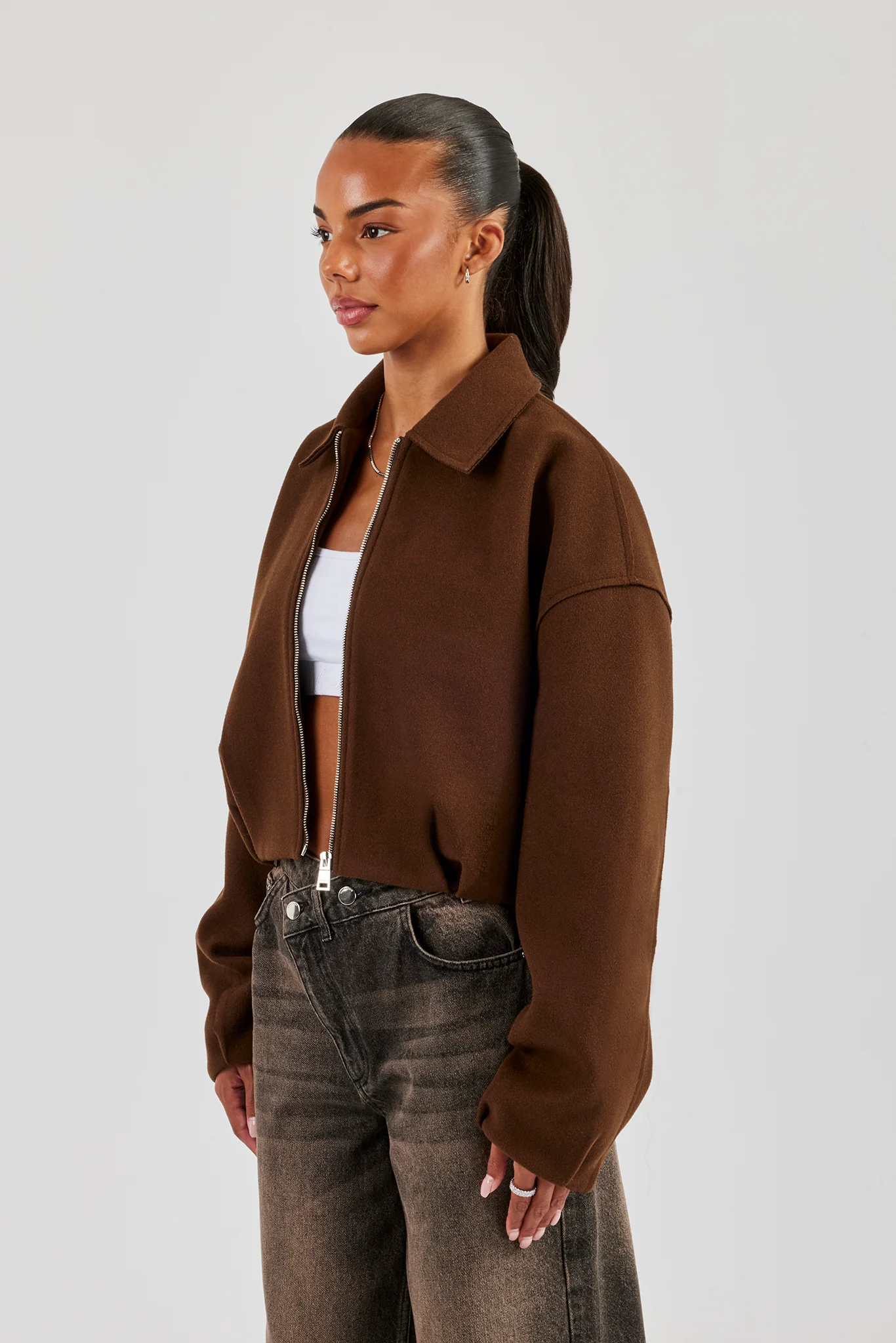 Wool Harrington Jacket - Chocolate - Image 3