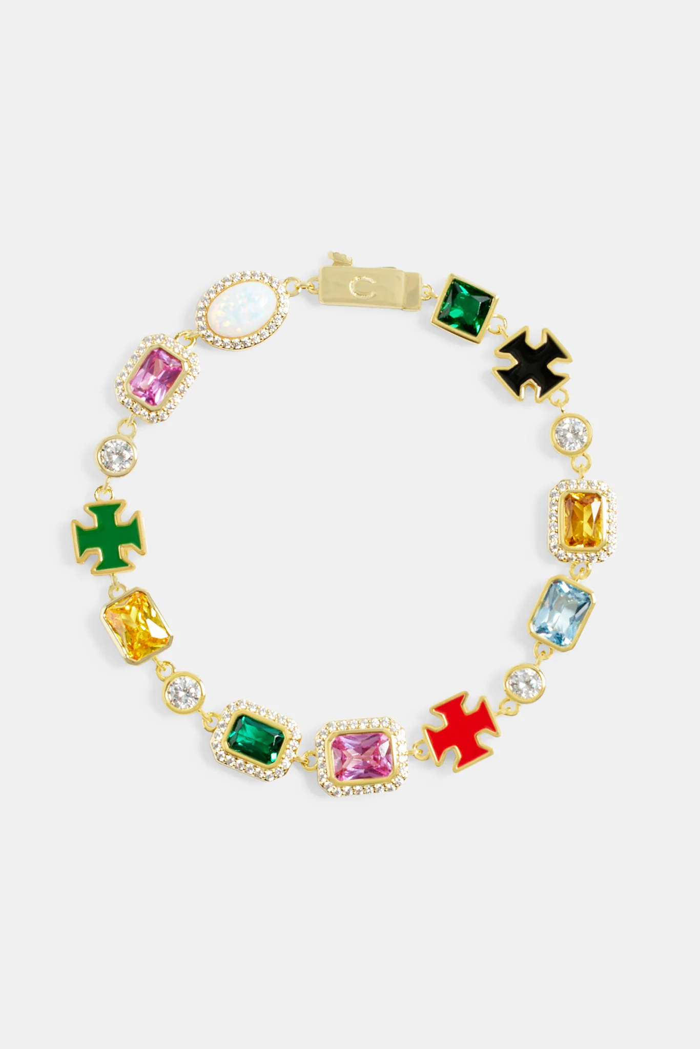 Multi Gemstone Motif Bracelet - Gold - 10mm - Image 2