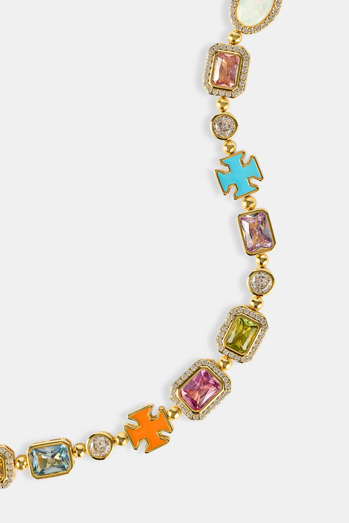 Pink Multi Gemstone Motif Bracelet - Gold - 10mm - Image 3