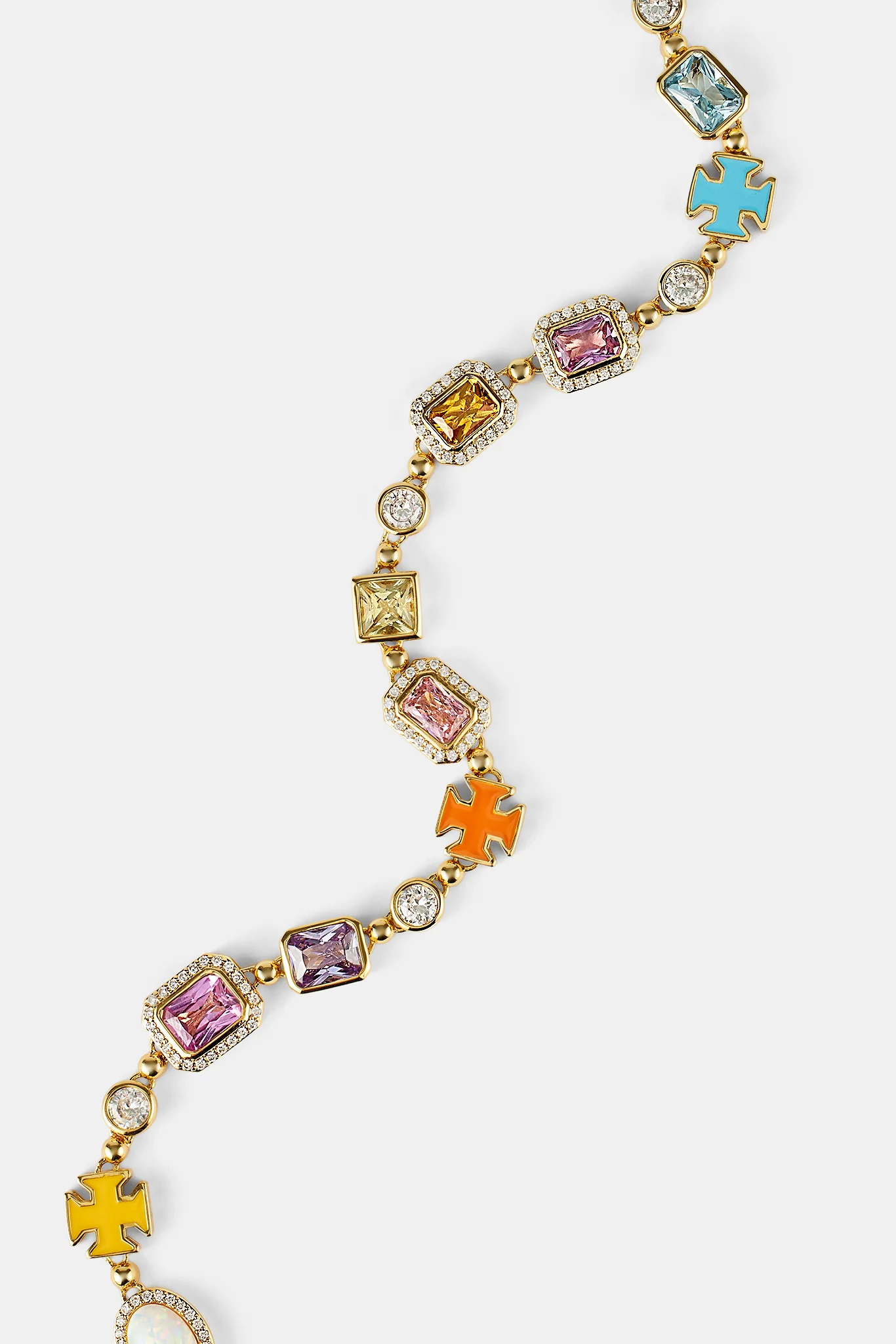 Pink Multi Gemstone Motif Necklace - Gold - 10mm - Image 2