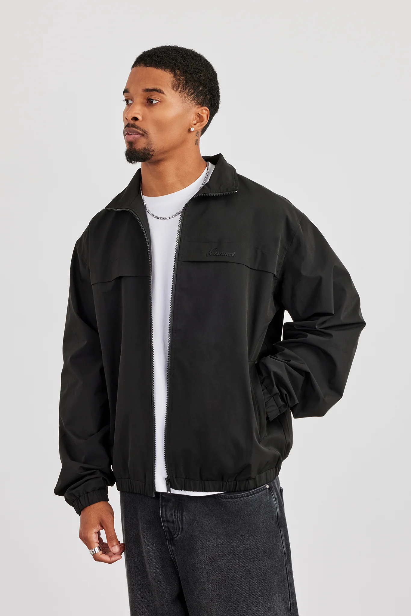 Zip Funnel Neck Windbreaker - Black