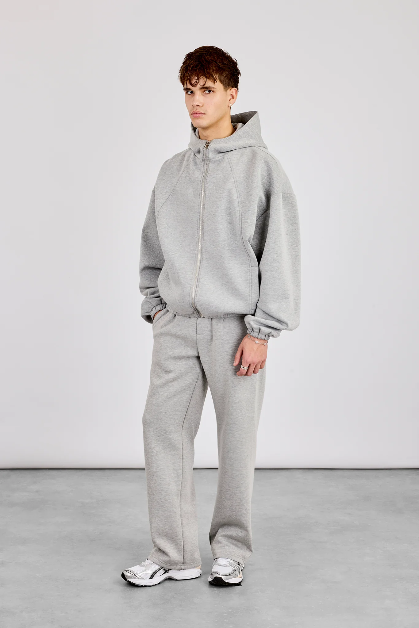 Zip Hooded Panelled Scuba Jacket & Relaxed Scuba Trouser - Grey