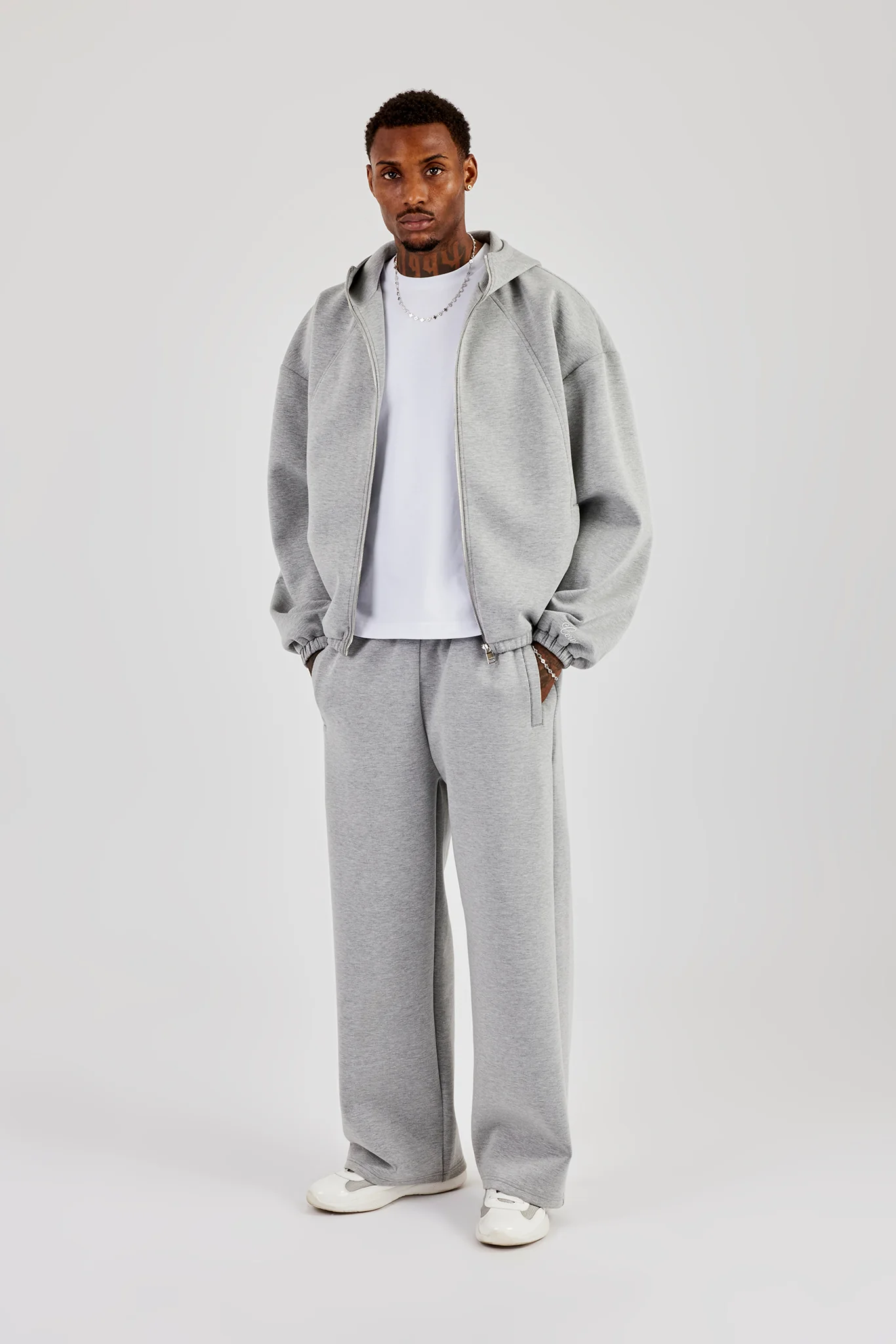 Zip Hooded Panelled Scuba Jacket & Baggy Fit Trouser - Grey