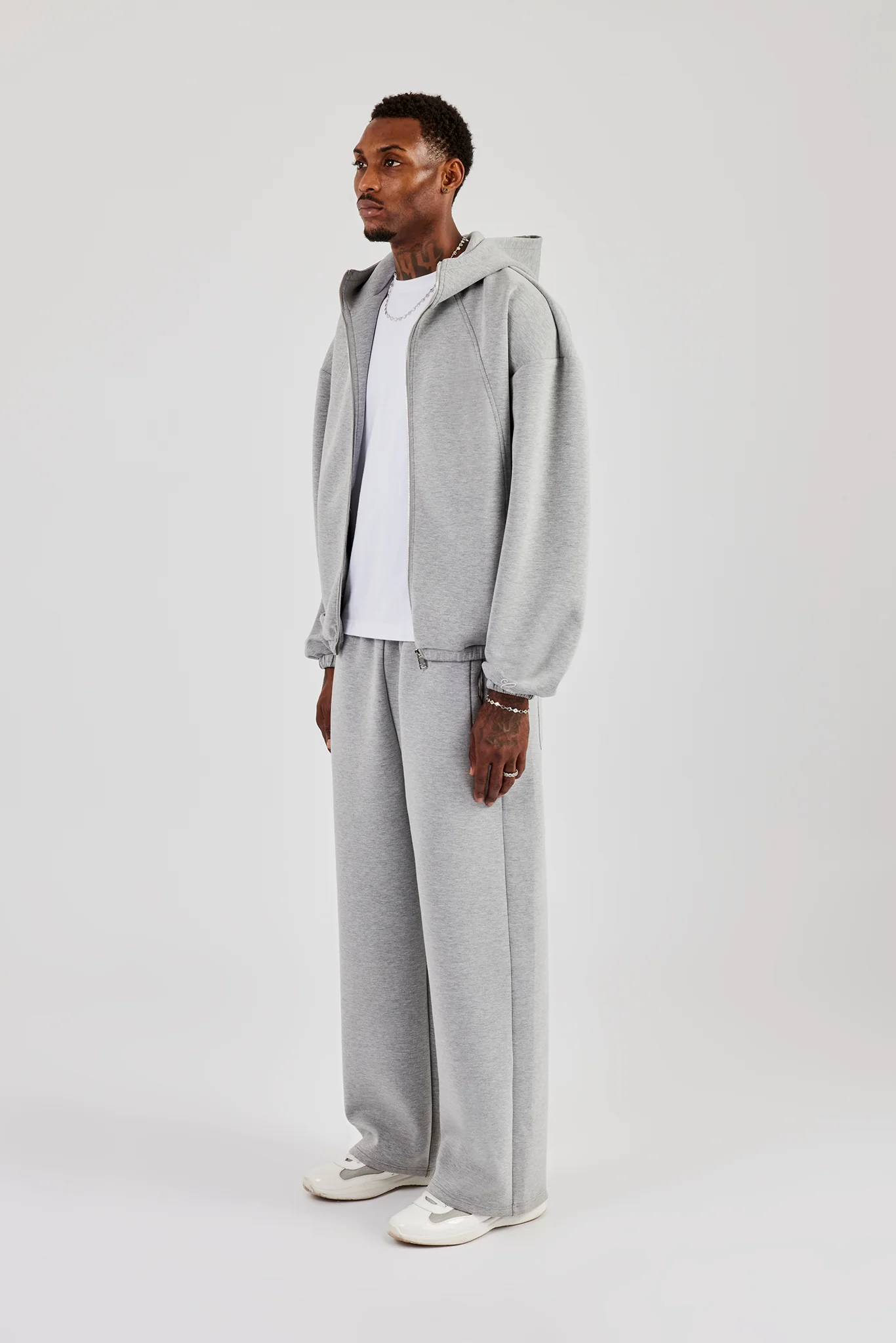 Zip Hooded Panelled Scuba Jacket & Baggy Fit Trouser - Grey - Image 2