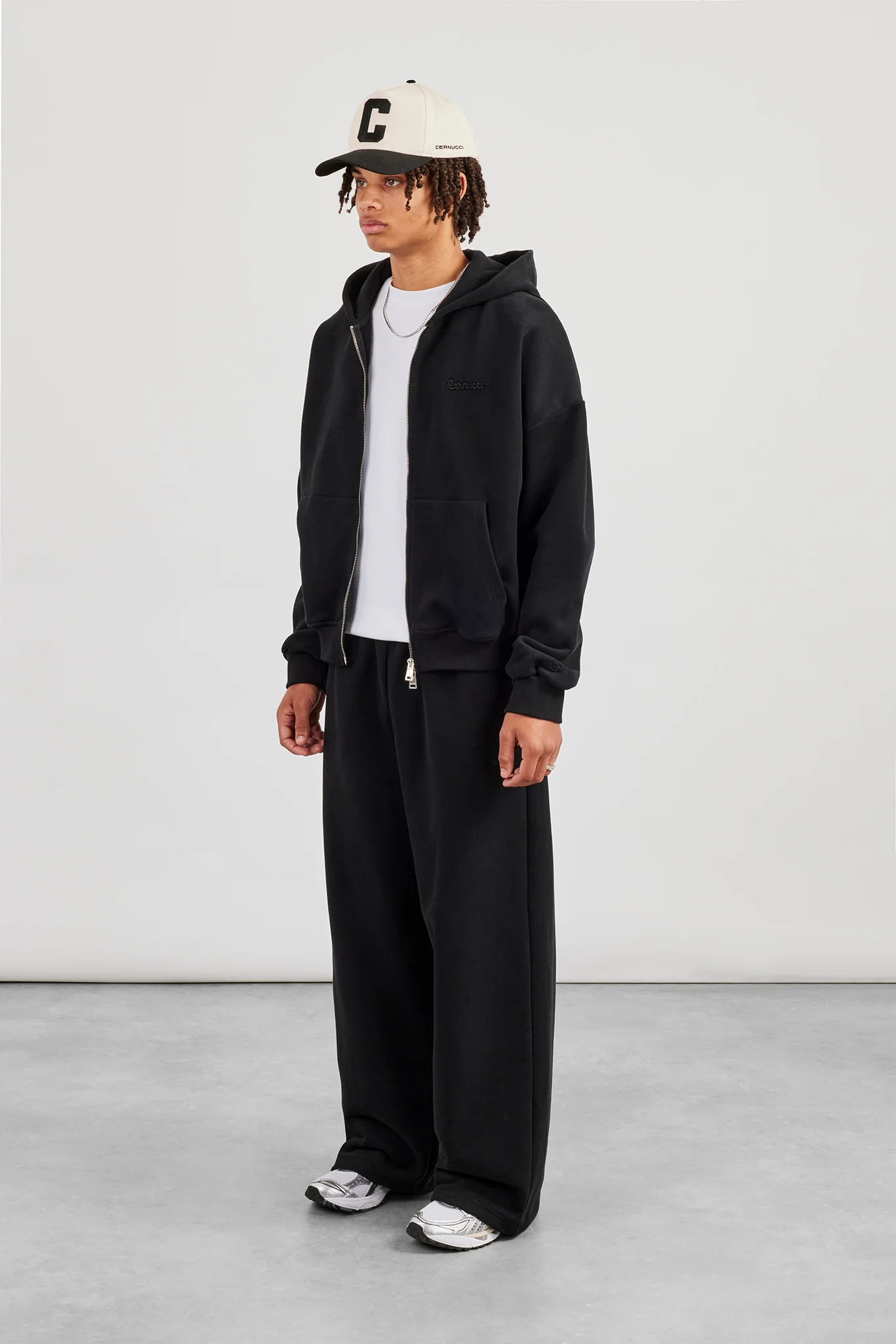 Zip Through Boxy Hoodie & Baggy Fit Jogger - Black - Image 3