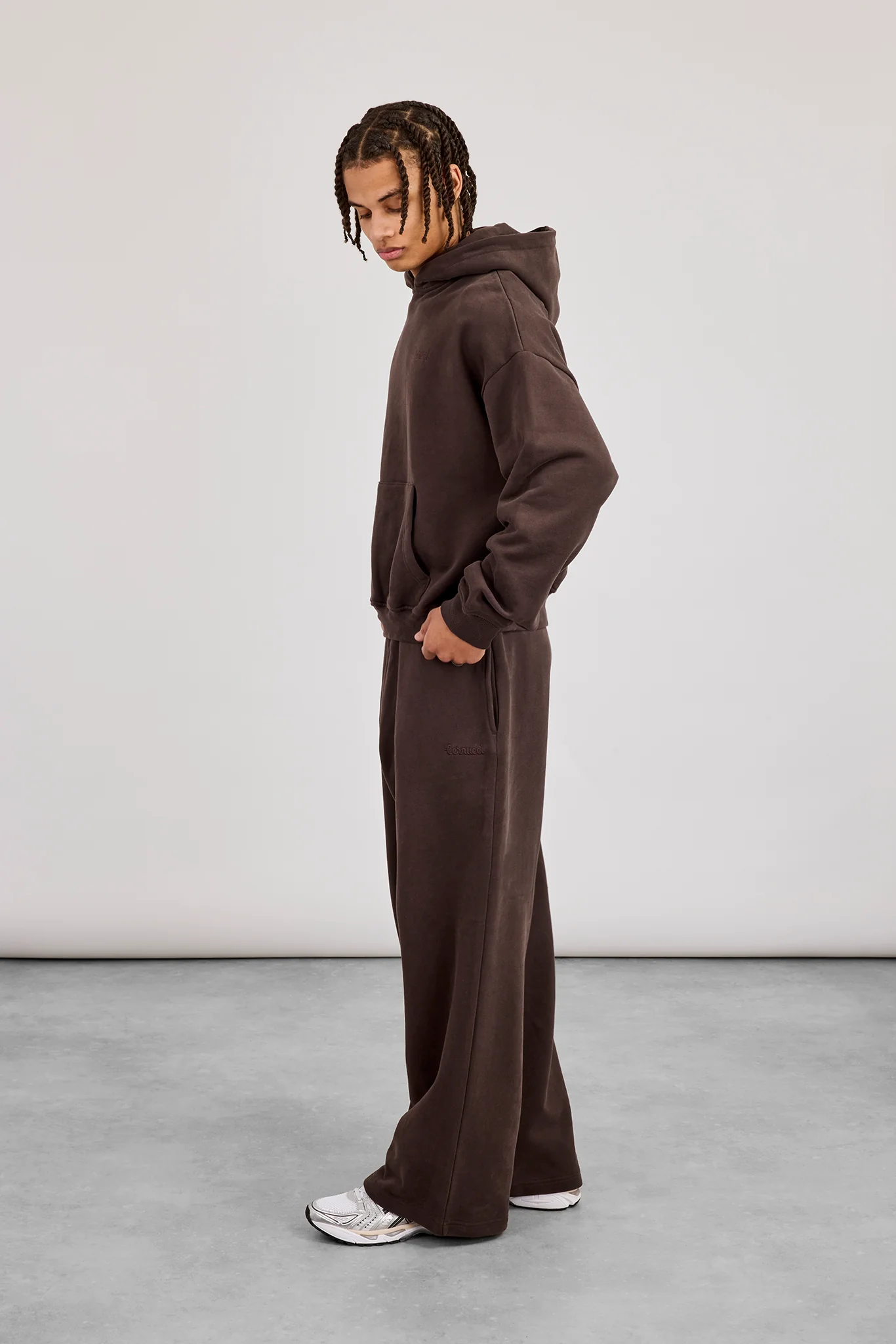 Zip Through Boxy Hoodie & Baggy Fit Jogger - Coffee - Image 2