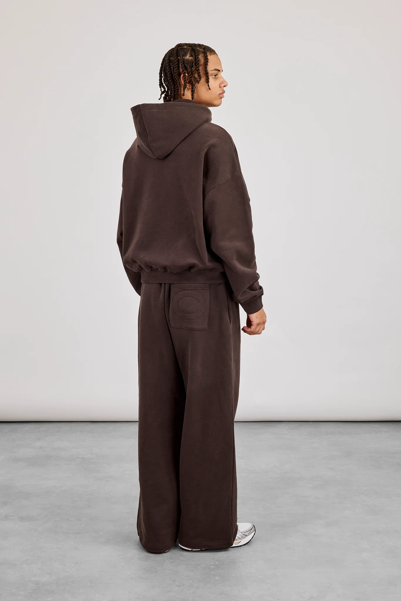 Zip Through Boxy Hoodie & Baggy Fit Jogger - Coffee - Image 3