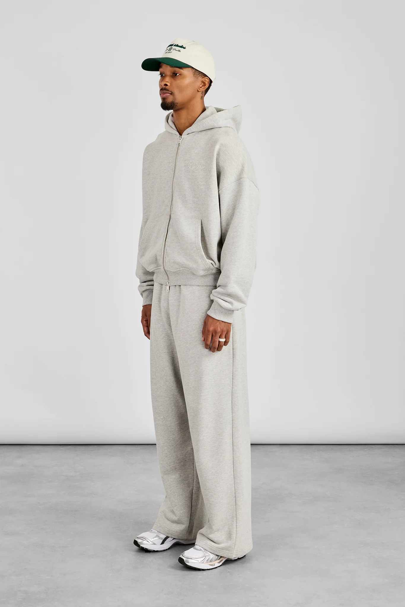 Zip Through Boxy Hoodie & Baggy Fit Jogger - Grey Marl - Image 2