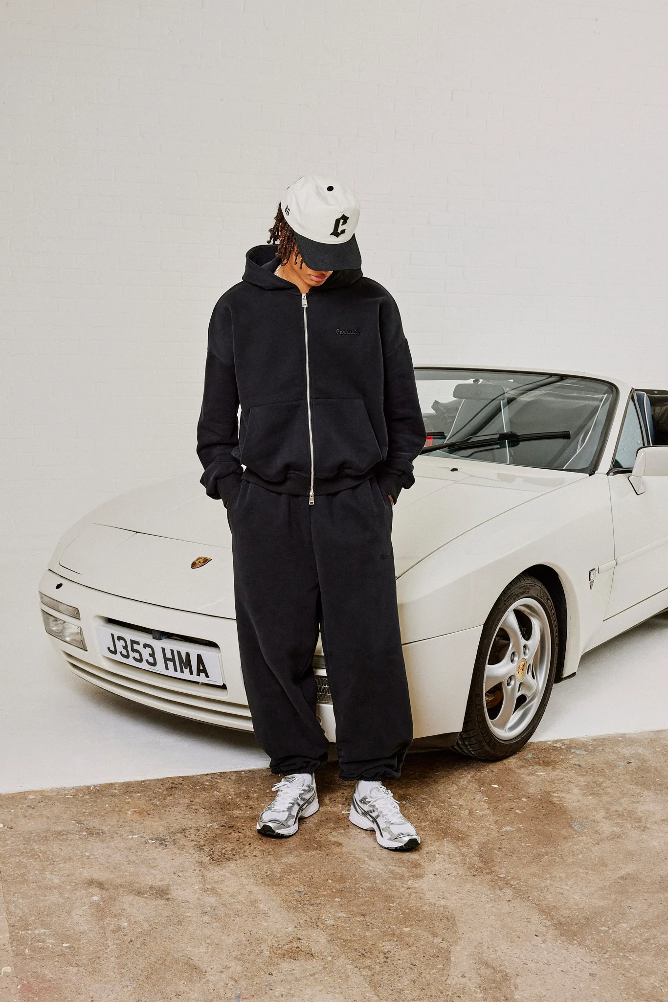 Zip Through Boxy Hoodie & Cuffed Jogger - Black - Image 2