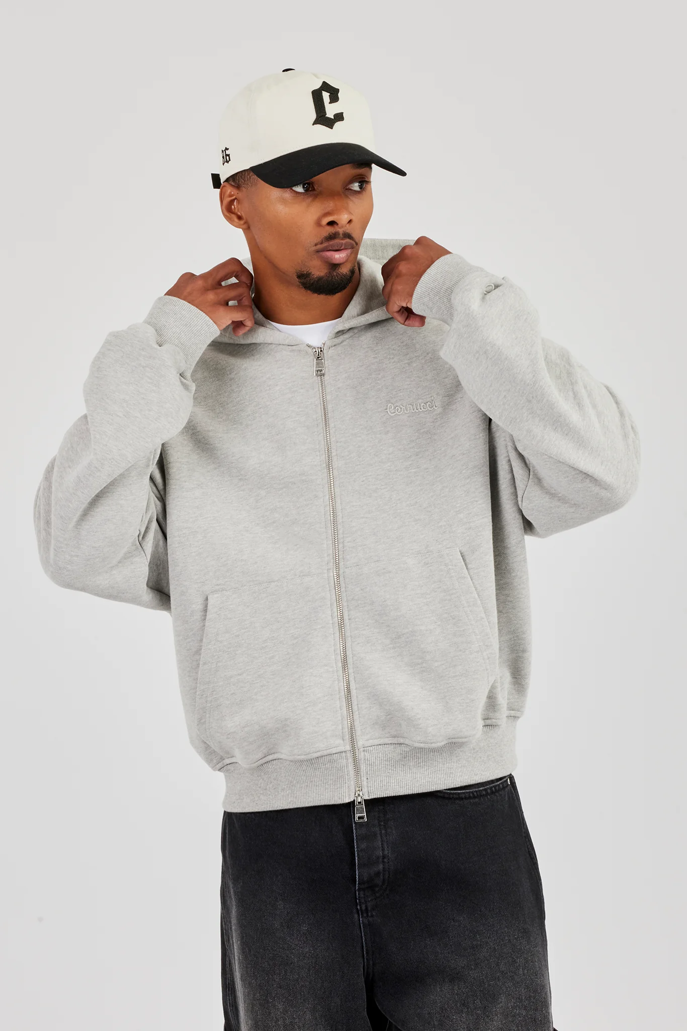 Zip Through Boxy Hoodie - Grey Marl - Image 3