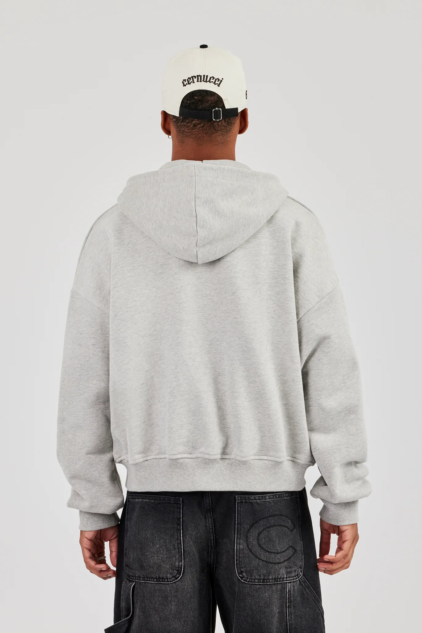 Zip Through Boxy Hoodie - Grey Marl - Image 4