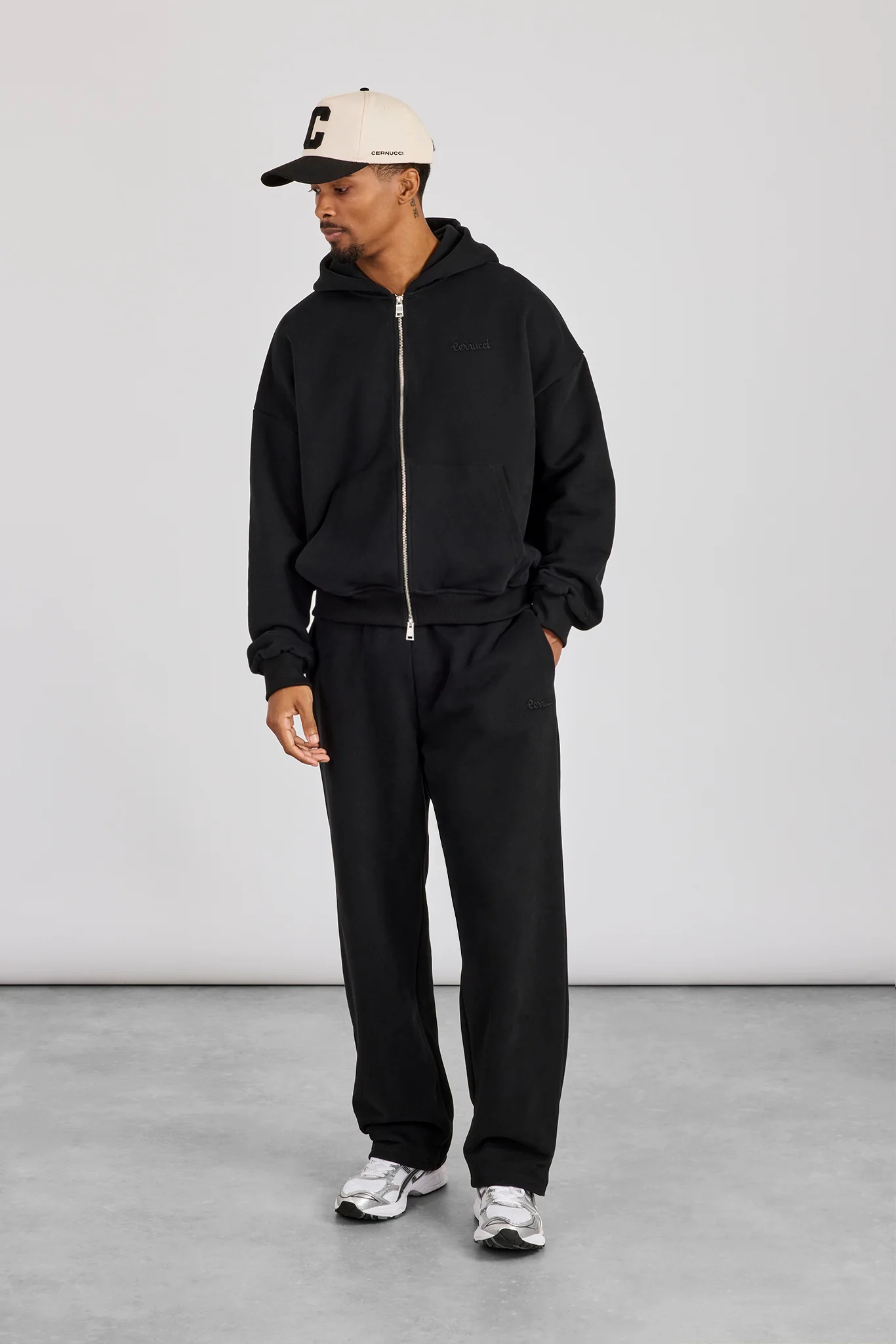 Zip Through Boxy Hoodie & Relaxed Jogger - Black - Image 4