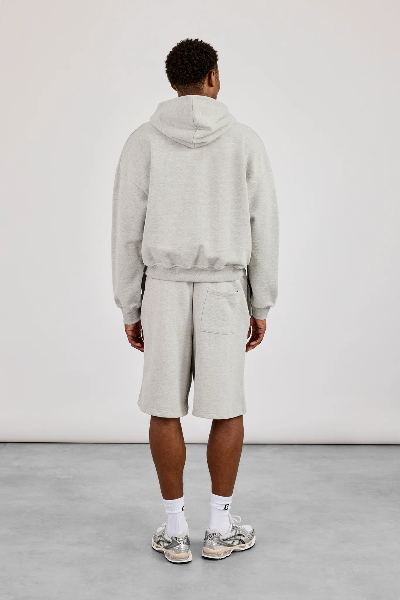 Zip Through Boxy Hoodie & Embroidered Jersey Jort - Grey Marl - Image 4