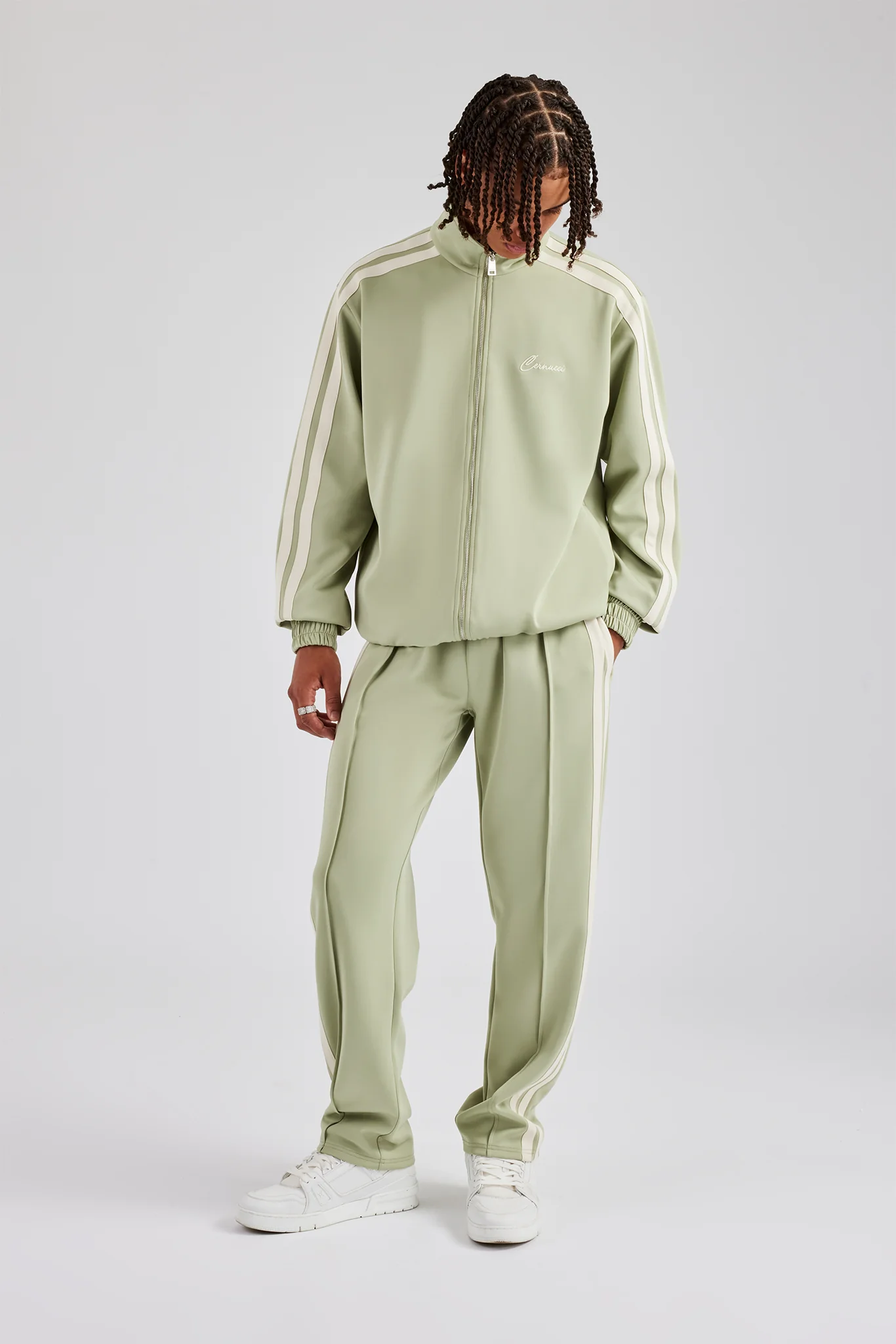 Zip Through Taping Track Jacket - Sage - Image 2