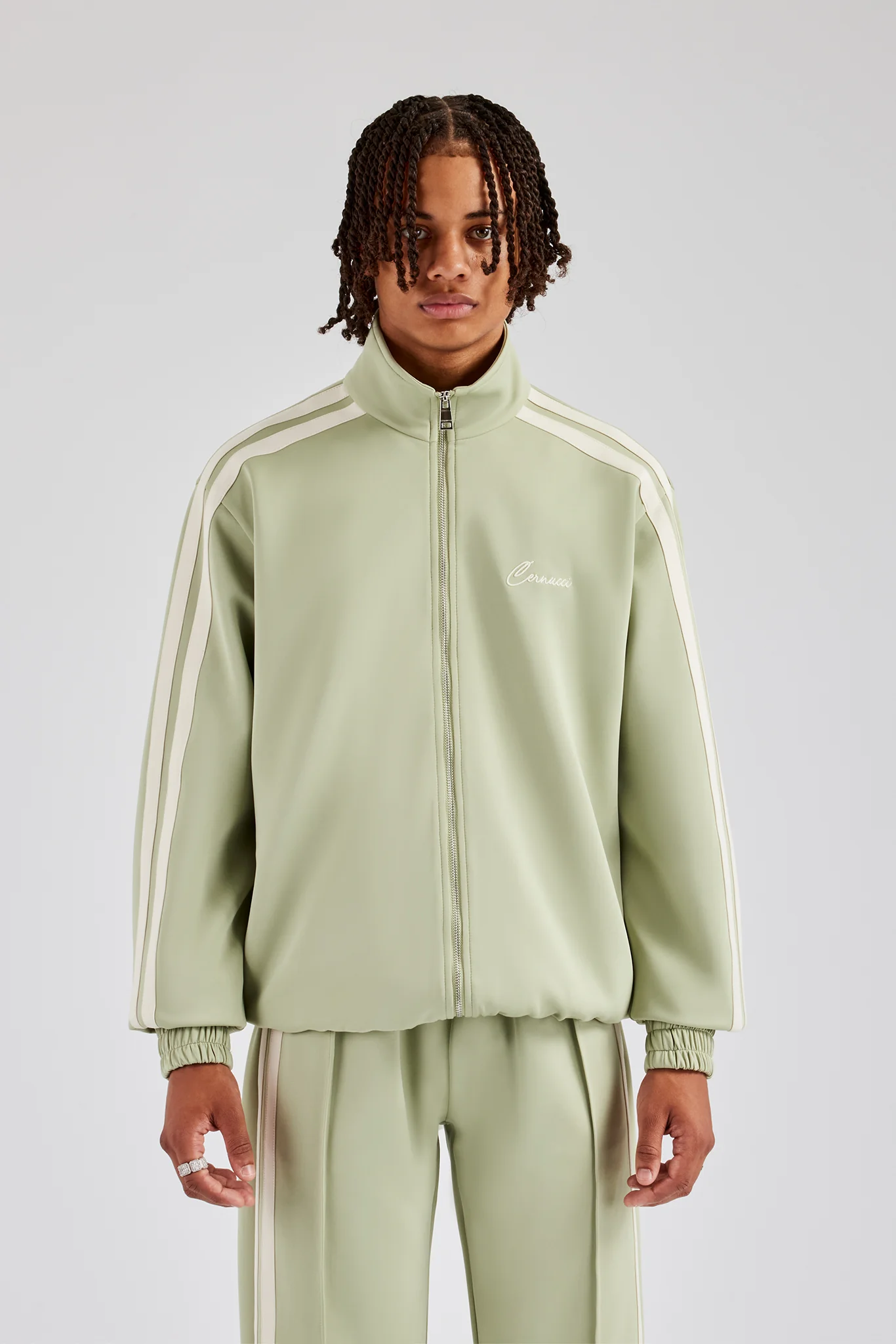 Zip Through Taping Track Jacket - Sage - Image 5
