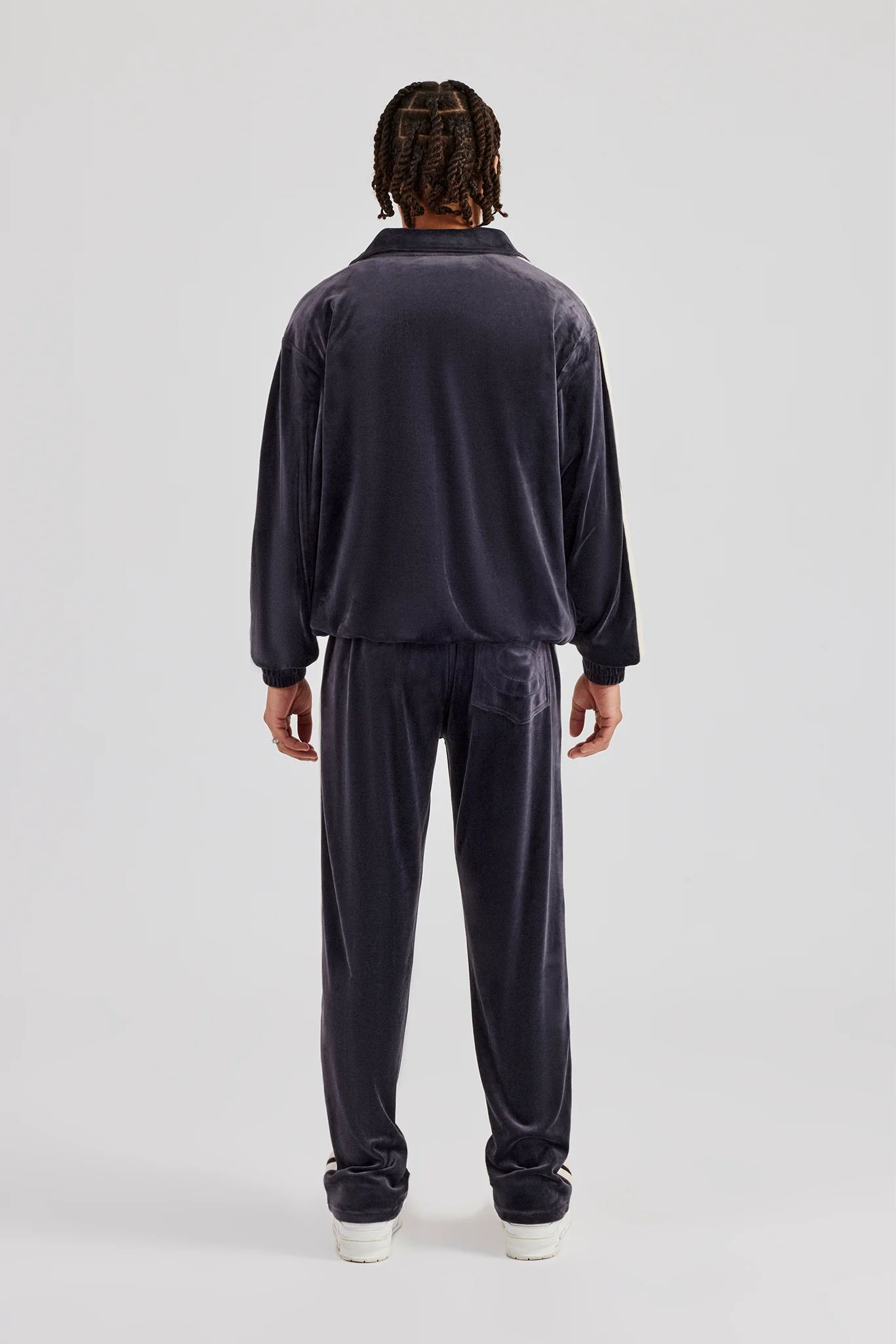 Zip Through Taping Velour Tracksuit - Charcoal - Image 4